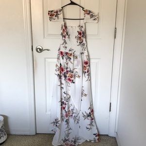 XS Floral Off the Shoulder Surplice Dress